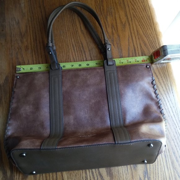 NWOT Brown Vegan Leather Whipstitch Detail Purse SouthwesternMinimalist OldMoney - Picture 12 of 16